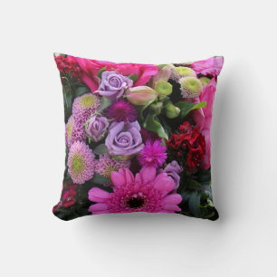 Pink and Violet Flower Bouquet Photo Cushion