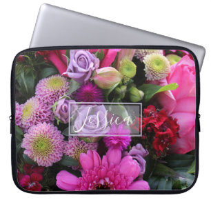 Pink and Violet Flowers Personalised Laptop Sleeve