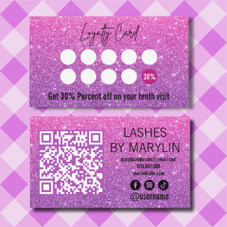 Pink and Violet Glitter Ombre Lash Technician Loyalty Card