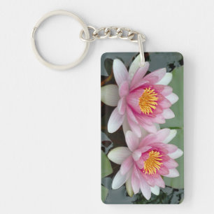 Pink And White 2 sided print Lotus Keychain