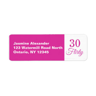 Pink and White 30 & Flirty Return Address Label