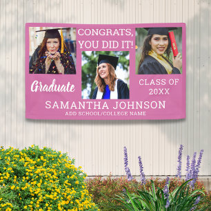 Pink And White 3 Photo Congrats Graduate 2026 Banner