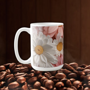 Pink and white 3D daisy flower Coffee Mug