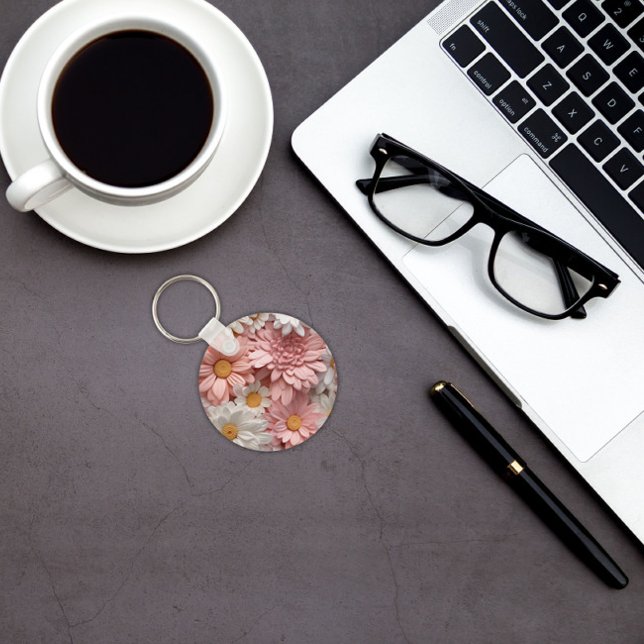 Pink and white 3D daisy flower Key Ring (Creator Uploaded)