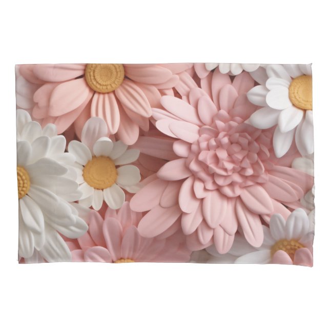 Pink and white 3D daisy flower Pillowcase (Front)