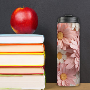 Pink and white 3D daisy flower Thermal Tumbler