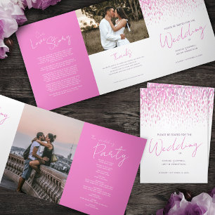 Pink and white abstract art wedding ceremony Tri-Fold programme
