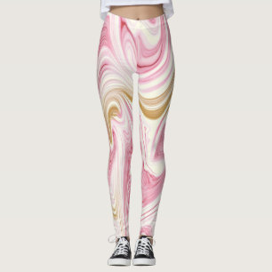 Pink and white abstract pattern leggings
