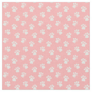 Pink and White Animal Cat Dog Paw Prints Pattern Fabric