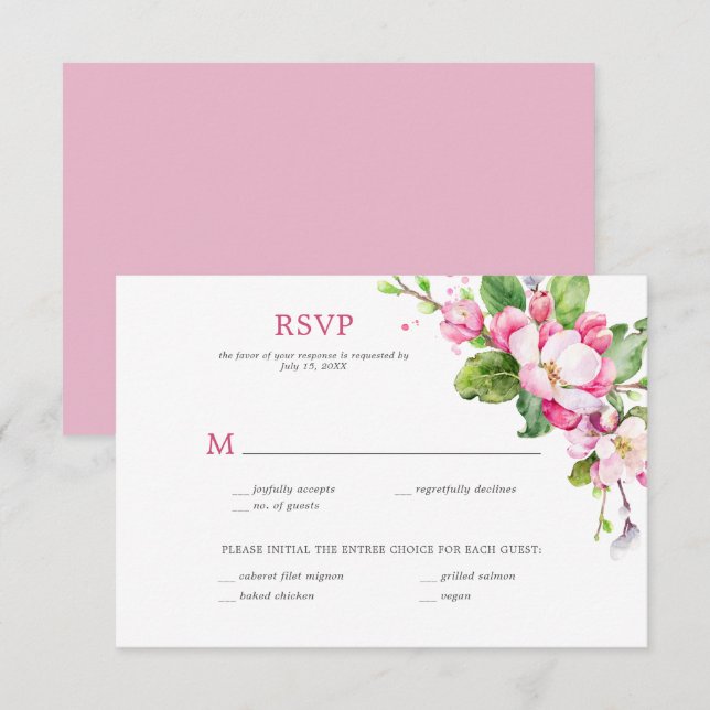 Pink and White Apple Blossom RSVP Invitation (Front/Back)