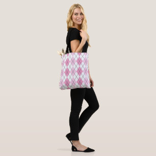 Pink and White Argyle Tote Bag