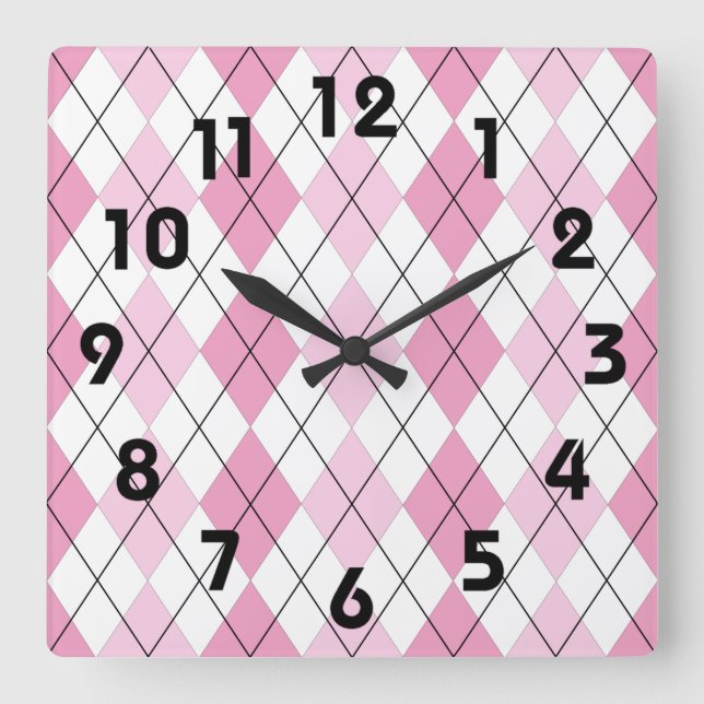 Pink and White Argyle Wall Clock (Front)