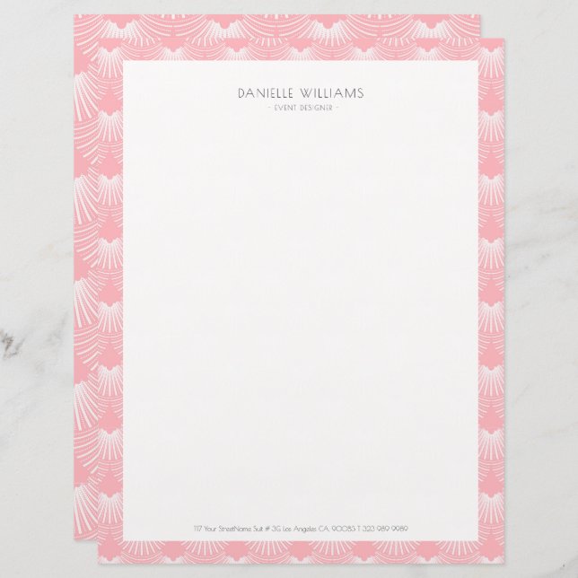Pink and white Art Deco pattern Custom Letterhead (Front/Back)
