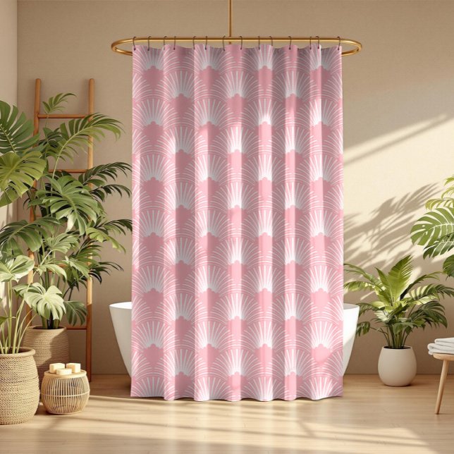 Pink and white art-deco seamless pattern 2 shower curtain (Creator Uploaded)