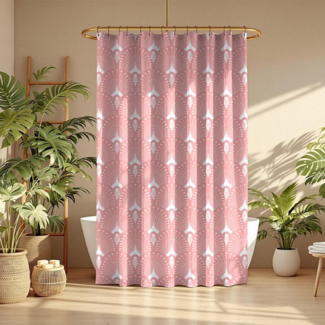 Pink and white art-deco seamless pattern shower curtain (Creator Uploaded)