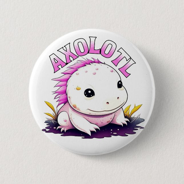 Pink and White Axolotl Personalised 6 Cm Round Badge (Front)