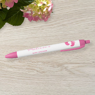 Pink And White Baby Feet Custom Baby Shower Favour Black Ink Pen