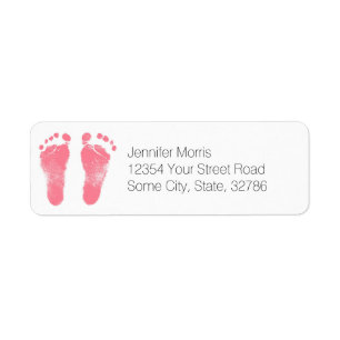 Pink and White Baby Footprints Return Address Label