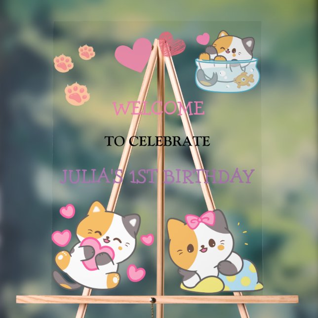 pink and white baby girl birthday welcome   acrylic sign (Neutral)