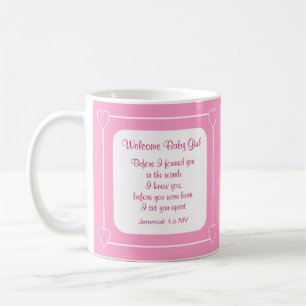 Pink and White Baby Girl Shower Party Bible Verse Coffee Mug