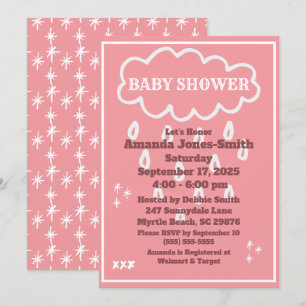 Pink and White Baby Shower-cloud and sprinkles Invitation