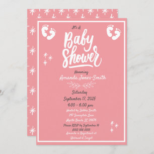 Pink and White Baby Shower Invitation