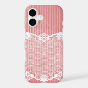 Pink and white background with black lace