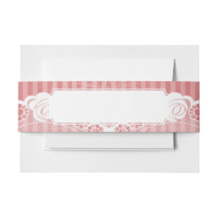 Pink and white background with black lace invitation belly band