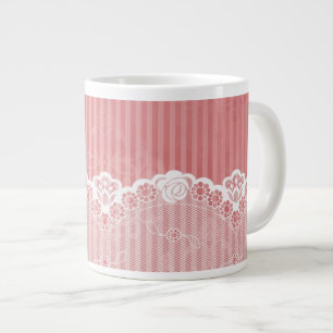 Pink and white background with black lace large coffee mug