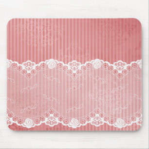 Pink and white background with black lace mouse pad