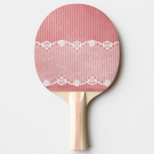 Pink and white background with black lace ping pong paddle