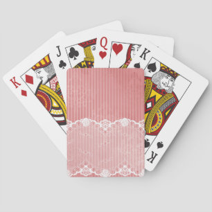 Pink and white background with black lace playing cards