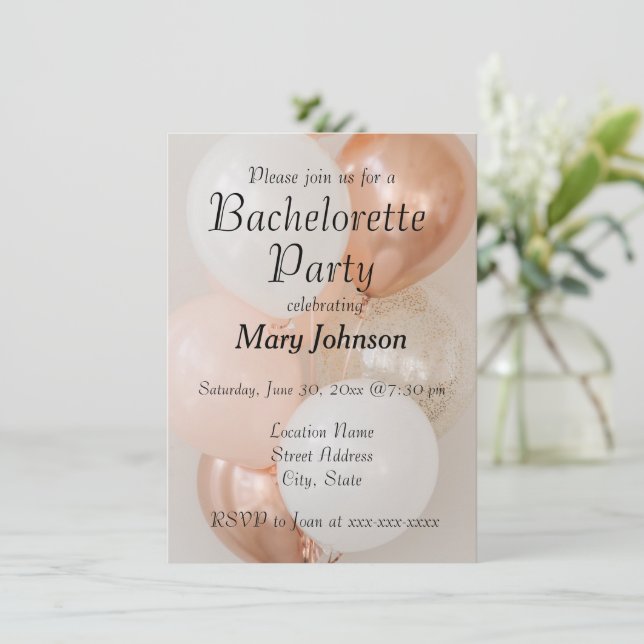 Pink and White Balloons Bachelorette Party Invitation (Standing Front)