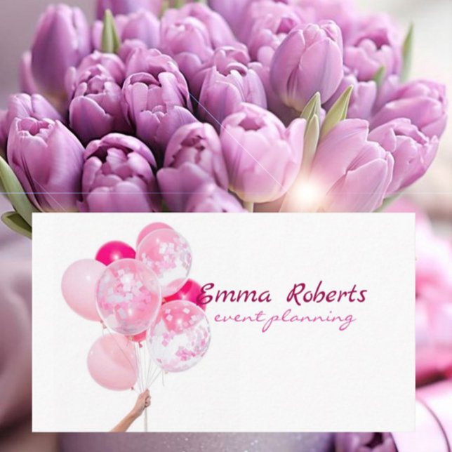 Pink and White Balloons Modern Business card (Creator Uploaded)