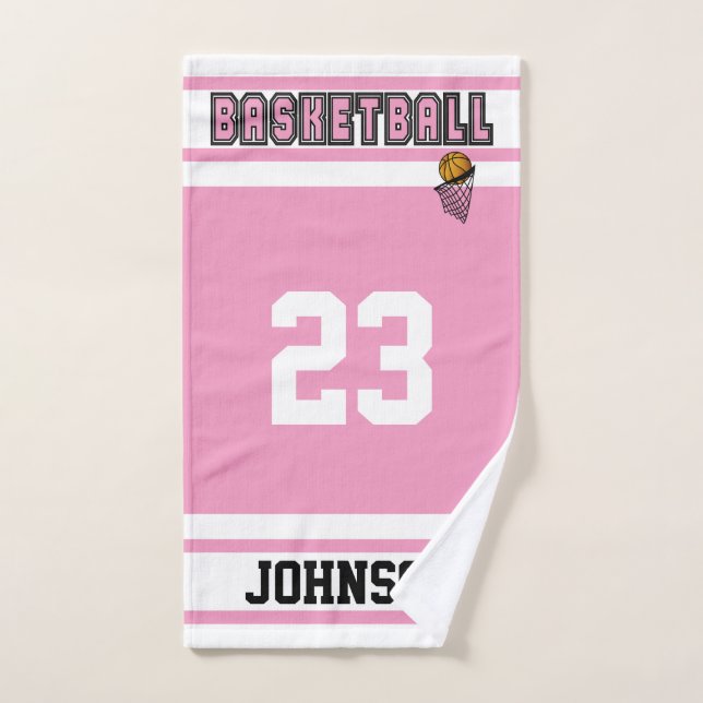 Pink and White 🏀 Basketball Hand Towel (Hand Towel)