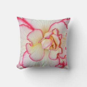 Pink and white begonia flower throw cushion