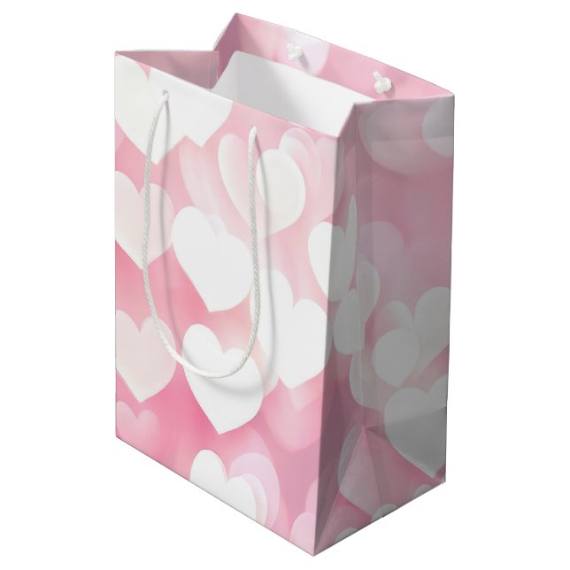 Pink And White Bokeh Hearts Medium Gift Bag (Back Angled)