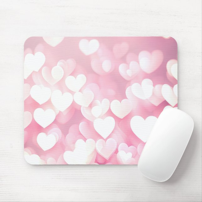 Pink And White Bokeh Hearts Mouse Pad (With Mouse)
