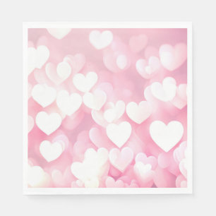 Pink And White Bokeh Hearts Napkin