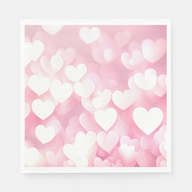 Pink And White Bokeh Hearts Napkin (Front)