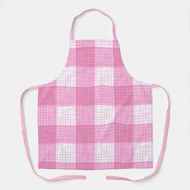 Pink and White Bold Checkered Plaid Design  Apron (Front)