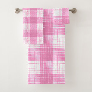 Pink and White Bold Checkered Plaid Design  Bath Towel Set
