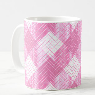 Pink and White Bold Checkered Plaid Design Coffee Mug