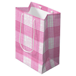Pink and White Bold Checkered Plaid Design  Medium Gift Bag