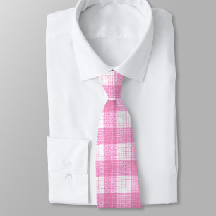 Pink and White Bold Checkered Plaid Design Tie