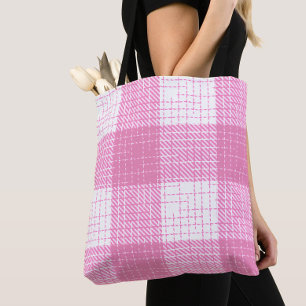 Pink and White Bold Checkered Plaid Design  Tote Bag
