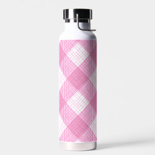 Pink and White Bold Checkered Plaid Design  Water Bottle