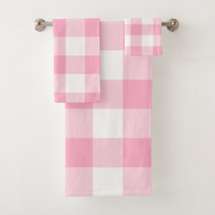 Pink and White Buffalo Check Bath Towel Set