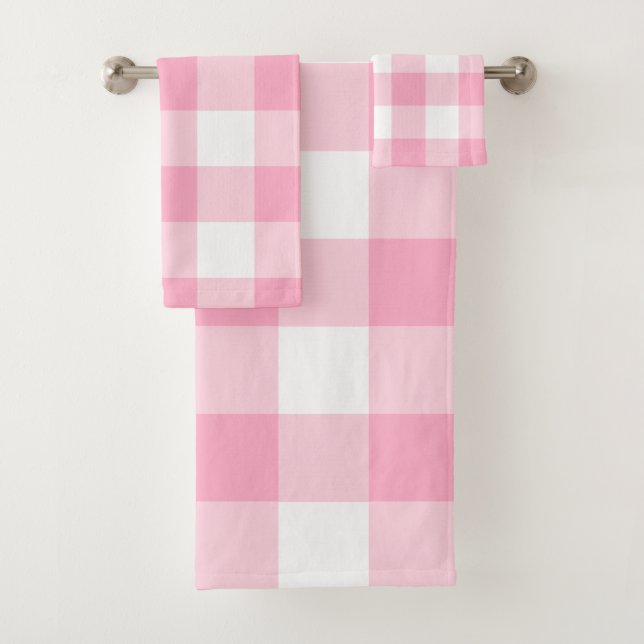 Pink and White Buffalo Check Bath Towel Set (Insitu)