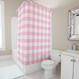 Pink and White Buffalo Check Shower Curtain